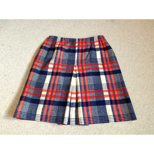 VINTAGE 60's Womens Skirt-THE SPORTEMPOS LOOK-red/navy/ivory plaid wool lined-14